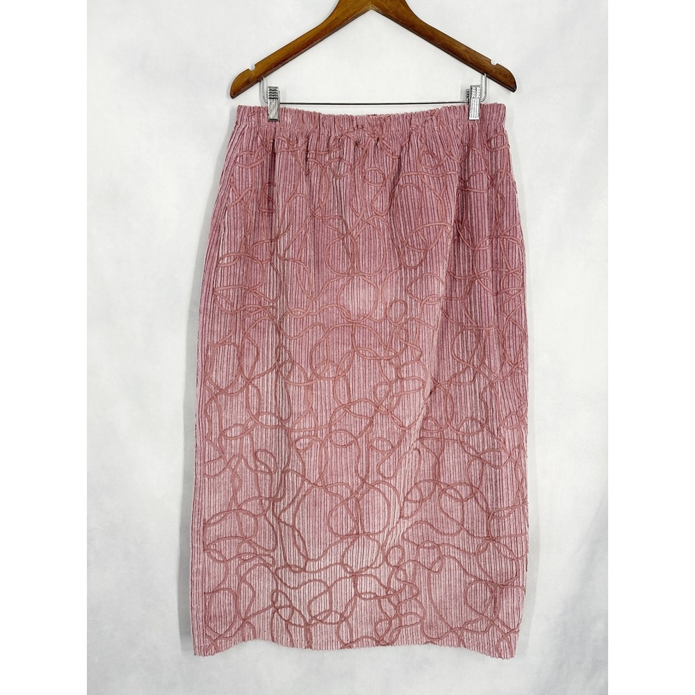 Indie Boho Corduroy Abstract Swirl Pink Pull-on Maxi Skirt Women's Size Large‎